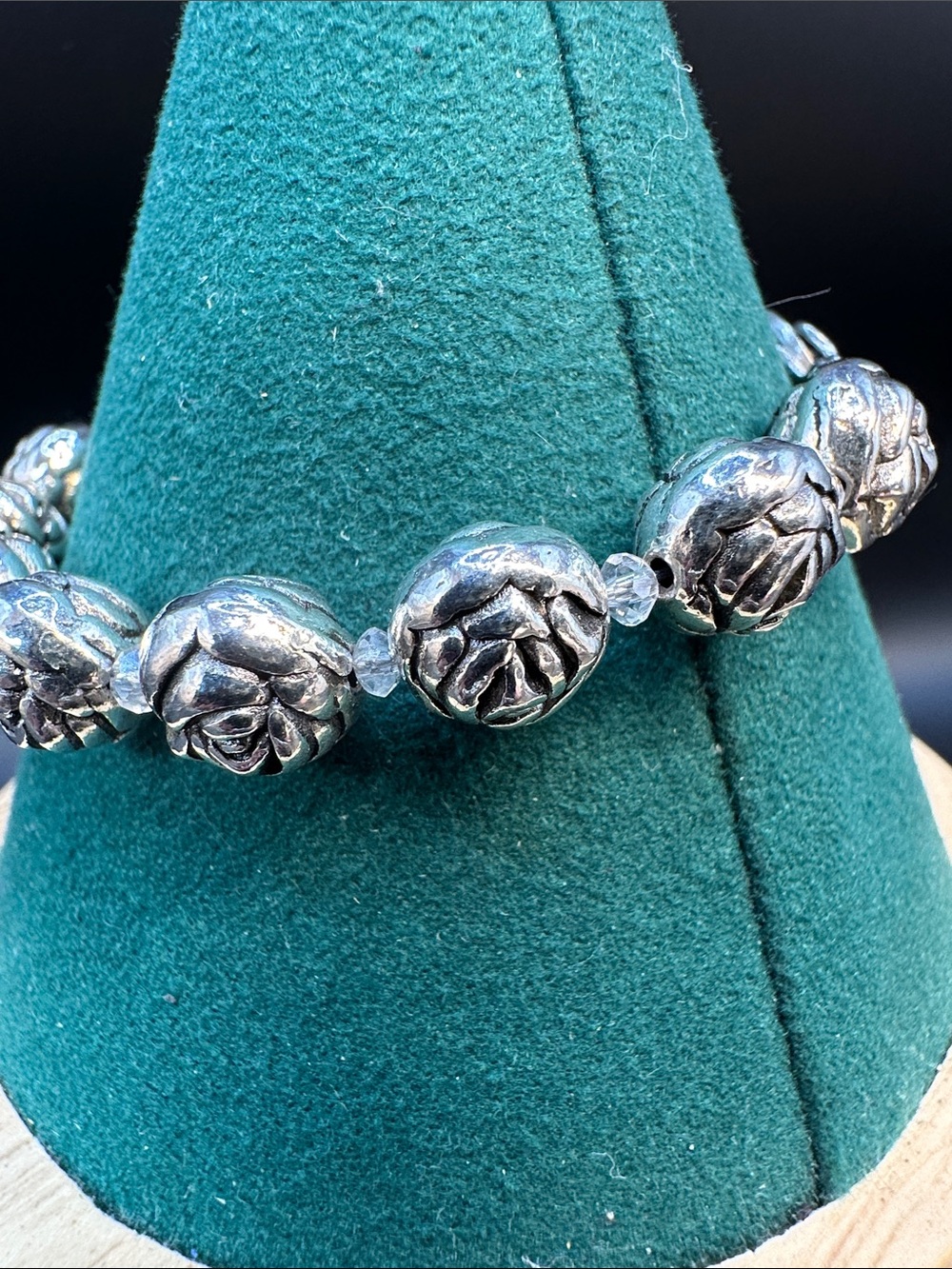 Faith Inspired Silver Rose Bead Bracelet Miraculous Medal Cross Charm Lampwork - Picture 5 of 7